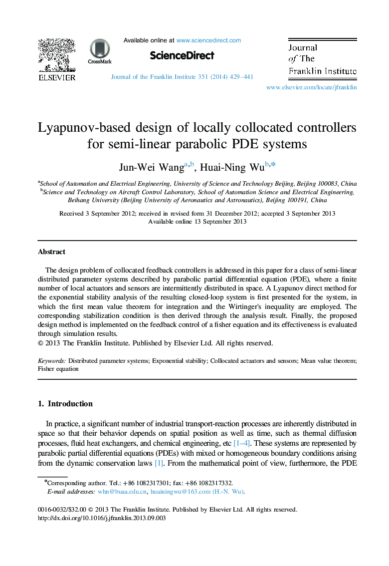 Lyapunov-based design of locally collocated controllers for semi-linear parabolic PDE systems