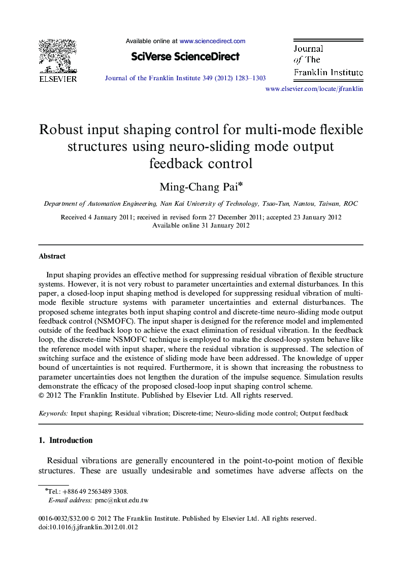 Robust input shaping control for multi-mode flexible structures using neuro-sliding mode output feedback control