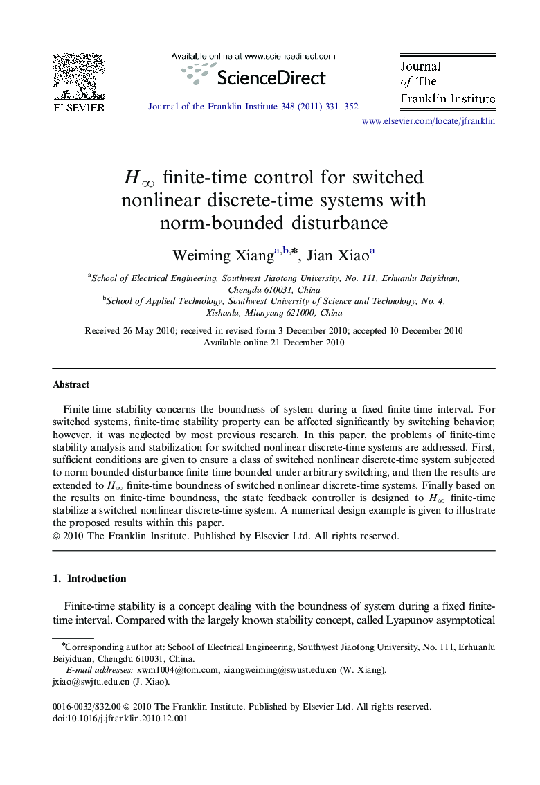 Hâ finite-time control for switched nonlinear discrete-time systems with norm-bounded disturbance