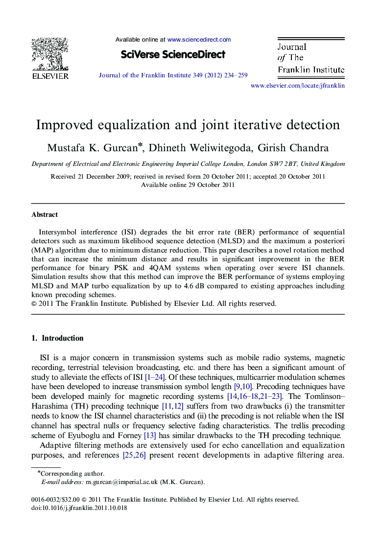 Improved equalization and joint iterative detection