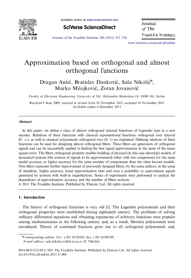 Approximation based on orthogonal and almost orthogonal functions