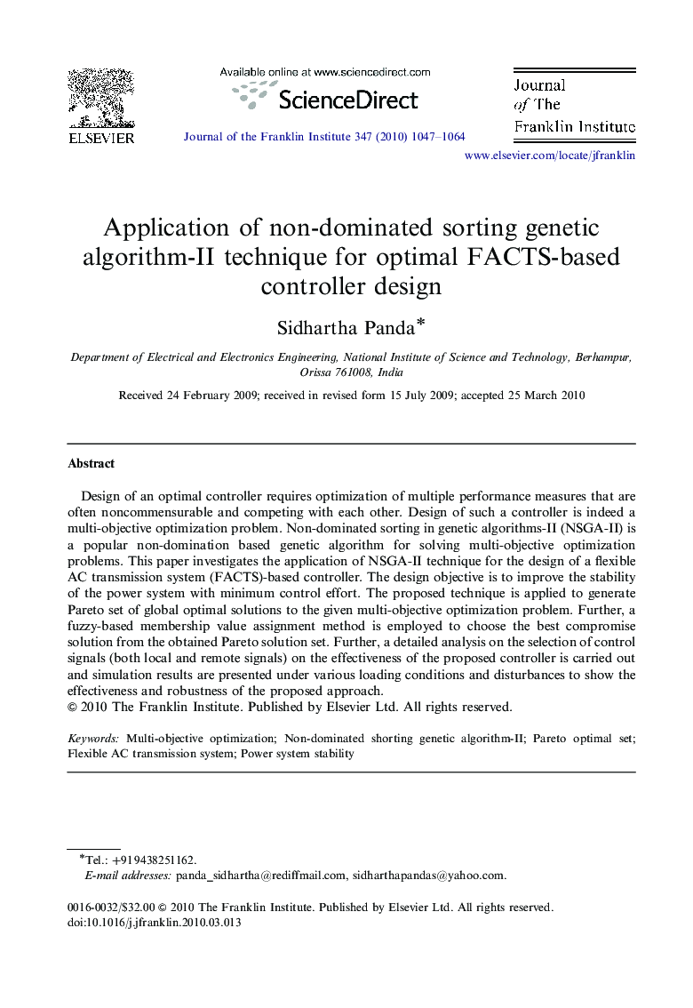 Application of non-dominated sorting genetic algorithm-II technique for optimal FACTS-based controller design
