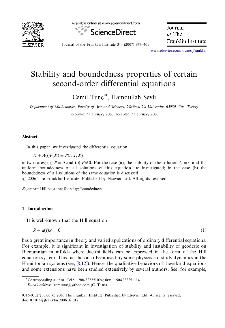 Stability and boundedness properties of certain second-order differential equations