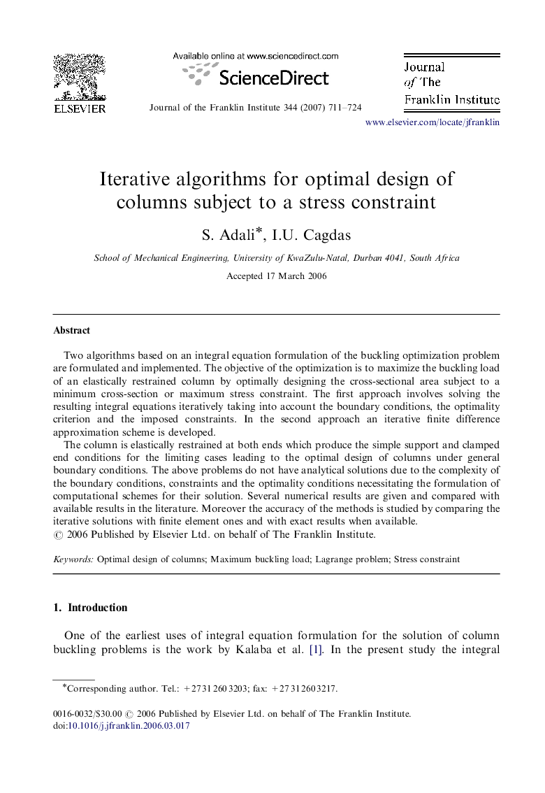 Iterative algorithms for optimal design of columns subject to a stress constraint