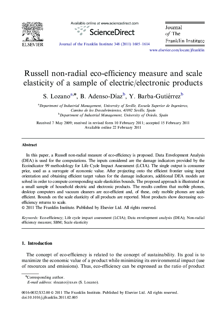 Russell non-radial eco-efficiency measure and scale elasticity of a sample of electric/electronic products