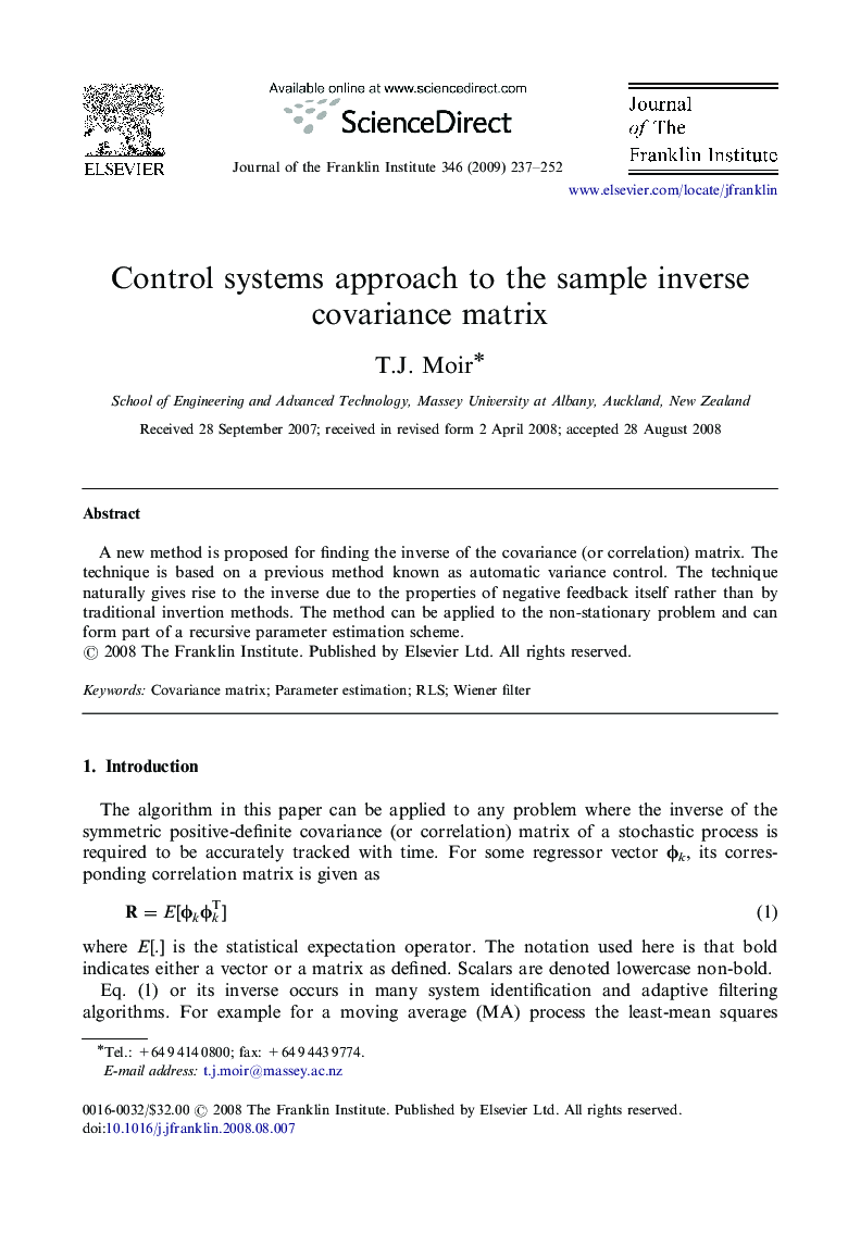 Control systems approach to the sample inverse covariance matrix