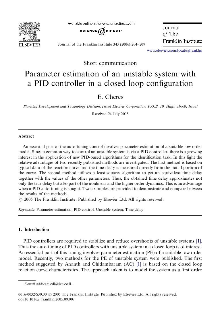 Parameter estimation of an unstable system with a PID controller in a closed loop configuration