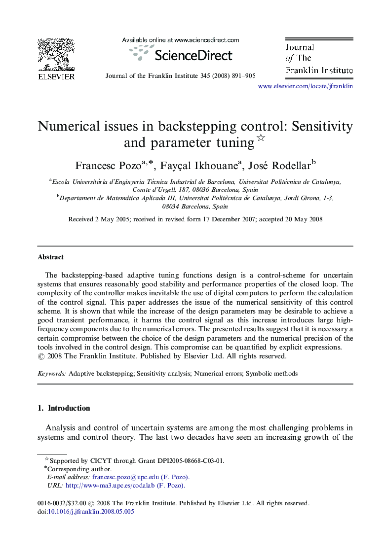 Numerical issues in backstepping control: Sensitivity and parameter tuning