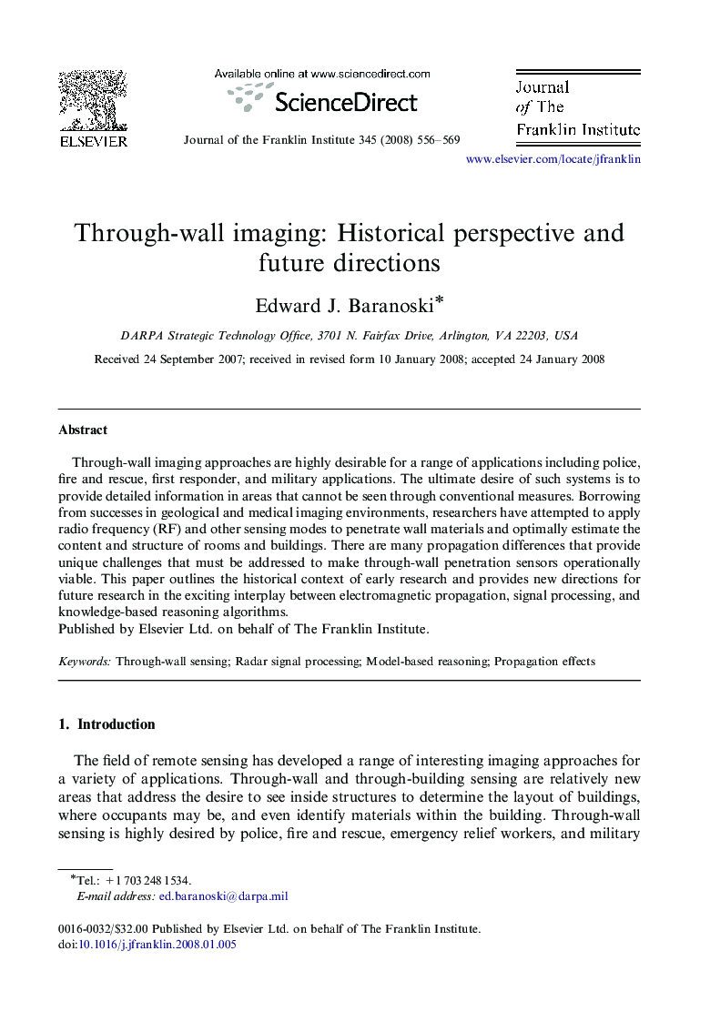 Through-wall imaging: Historical perspective and future directions