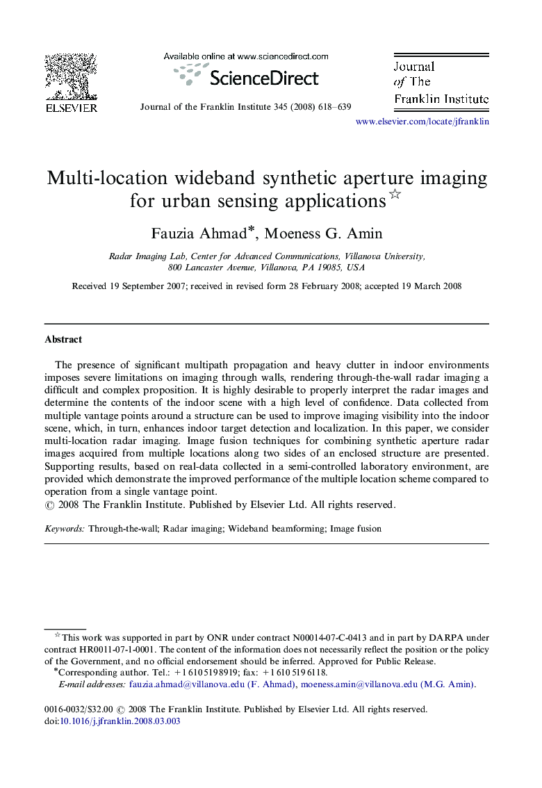 Multi-location wideband synthetic aperture imaging for urban sensing applications