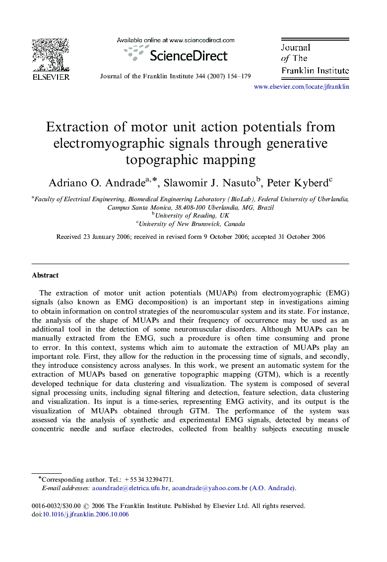 Extraction of motor unit action potentials from electromyographic signals through generative topographic mapping