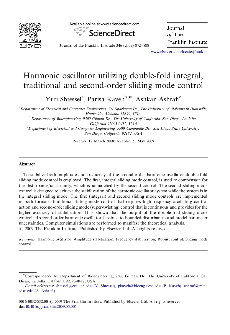 Harmonic oscillator utilizing double-fold integral, traditional and second-order sliding mode control