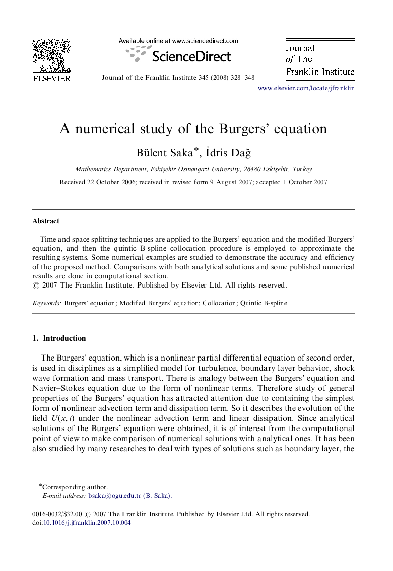 A numerical study of the Burgers' equation