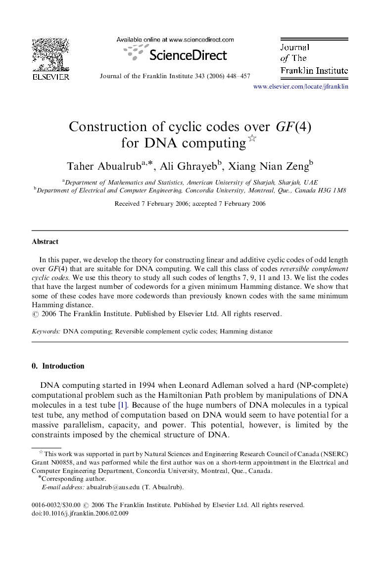 Construction of cyclic codes over GF(4) for DNA computing