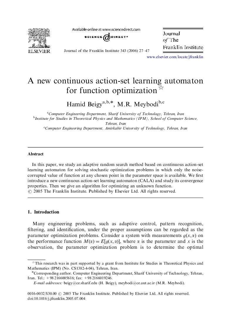 A new continuous action-set learning automaton for function optimization