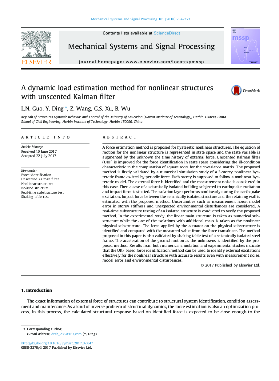 A dynamic load estimation method for nonlinear structures with unscented Kalman filter