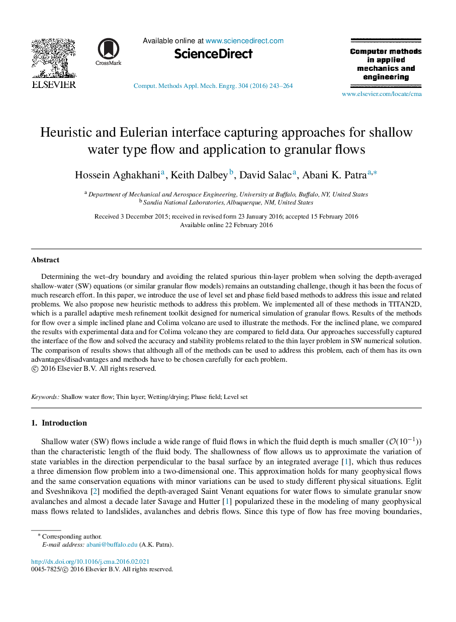 Heuristic and Eulerian interface capturing approaches for shallow water type flow and application to granular flows