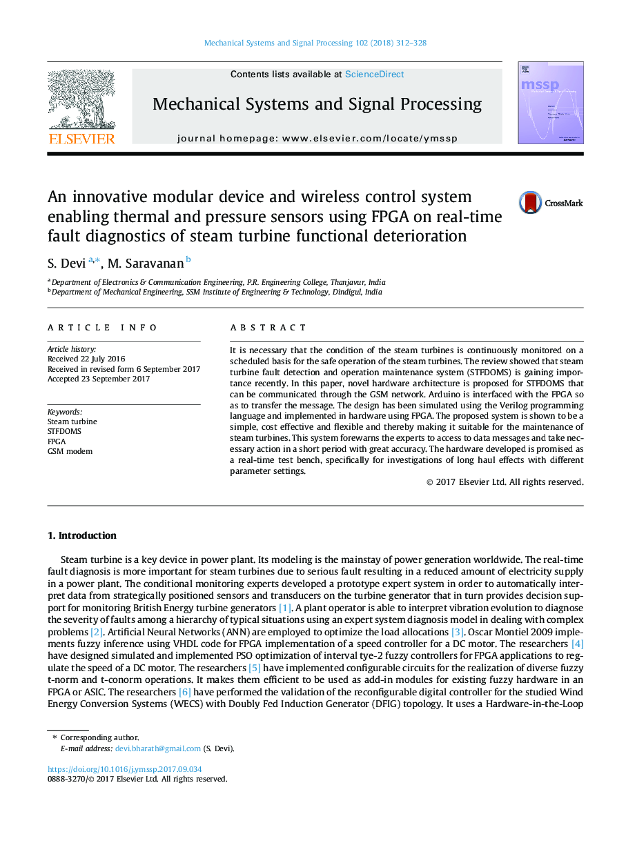 عکس صفحه اول مقاله: An innovative modular device and wireless control system enabling thermal and pressure sensors using FPGA on real-time fault diagnostics of steam turbine functional deterioration An innovative modular device and wireless control system enabling thermal and pressure sensors using FPGA on real-time fault diagnostics of steam turbine functional deterioration