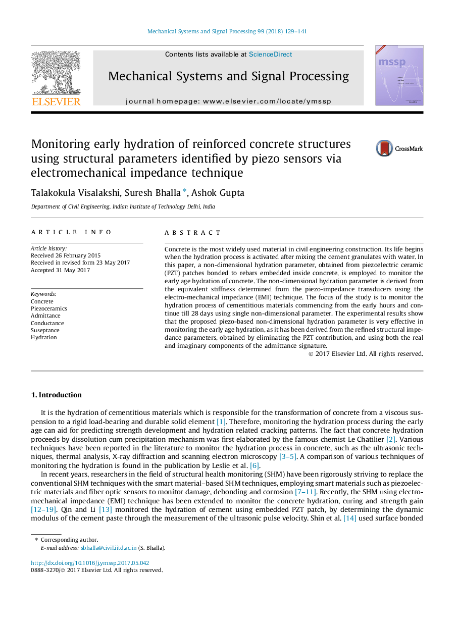 نظارت هیدراسیون اولیه سازه های بتنی با استفاده از پارامترهای ساختاری شناسایی شده توسط سنسورهای پیزو از طریق روش امپدانس الکترومکانیکی