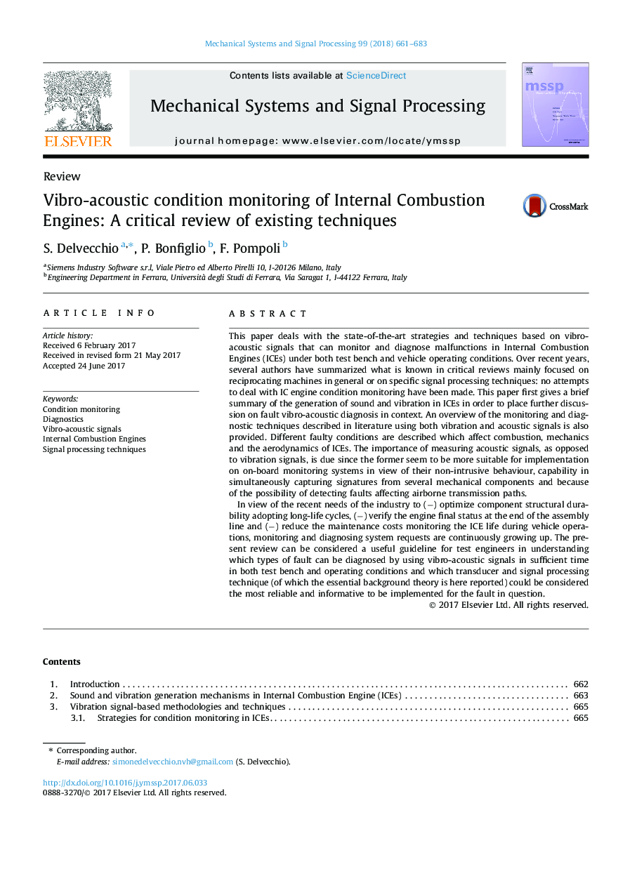 Vibro-acoustic condition monitoring of Internal Combustion Engines: A critical review of existing techniques