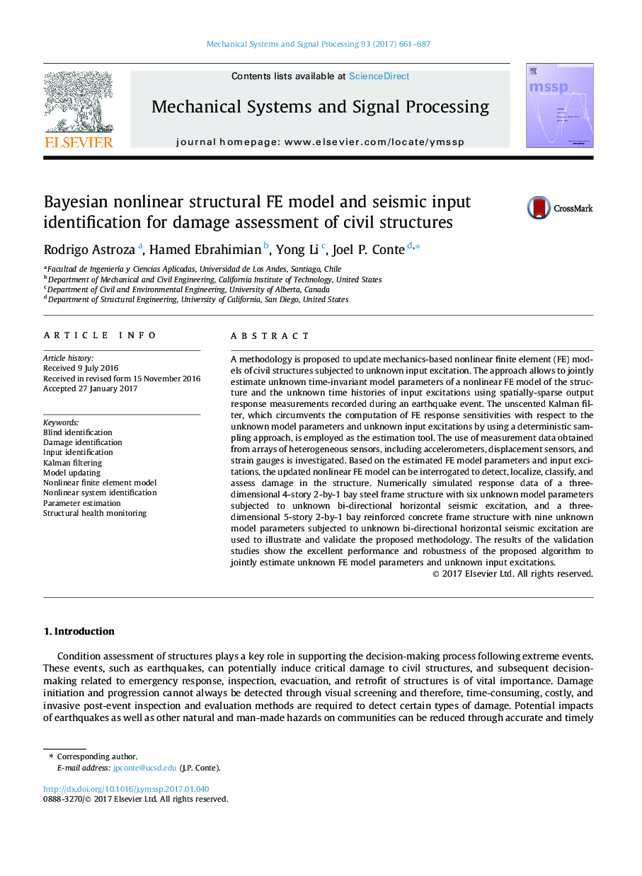 Bayesian nonlinear structural FE model and seismic input identification for damage assessment of civil structures