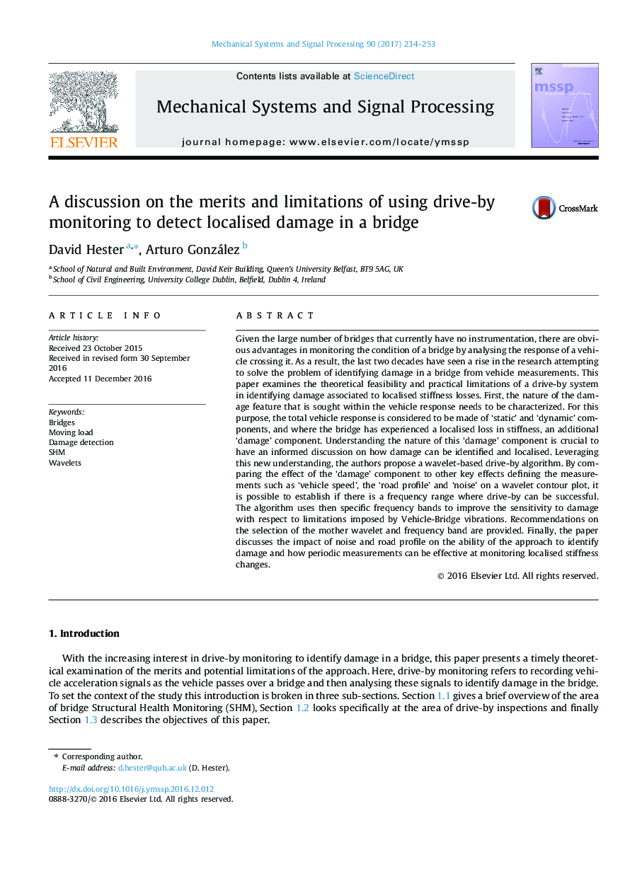 A discussion on the merits and limitations of using drive-by monitoring to detect localised damage in a bridge