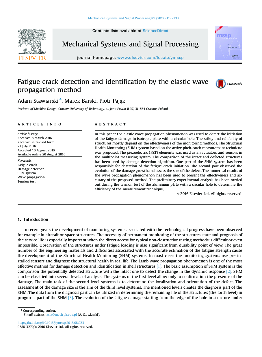 Fatigue crack detection and identification by the elastic wave propagation method