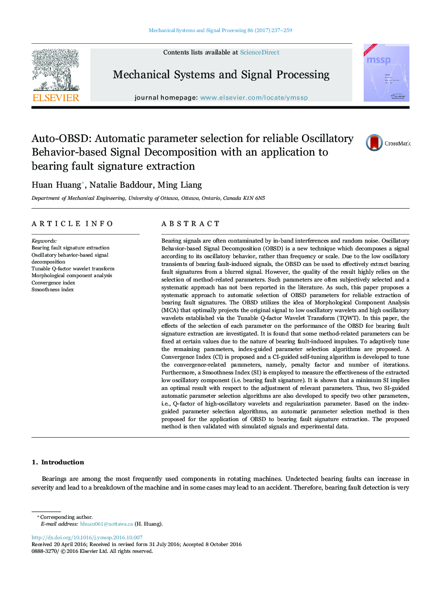 Auto-OBSD: Automatic parameter selection for reliable Oscillatory Behavior-based Signal Decomposition with an application to bearing fault signature extraction