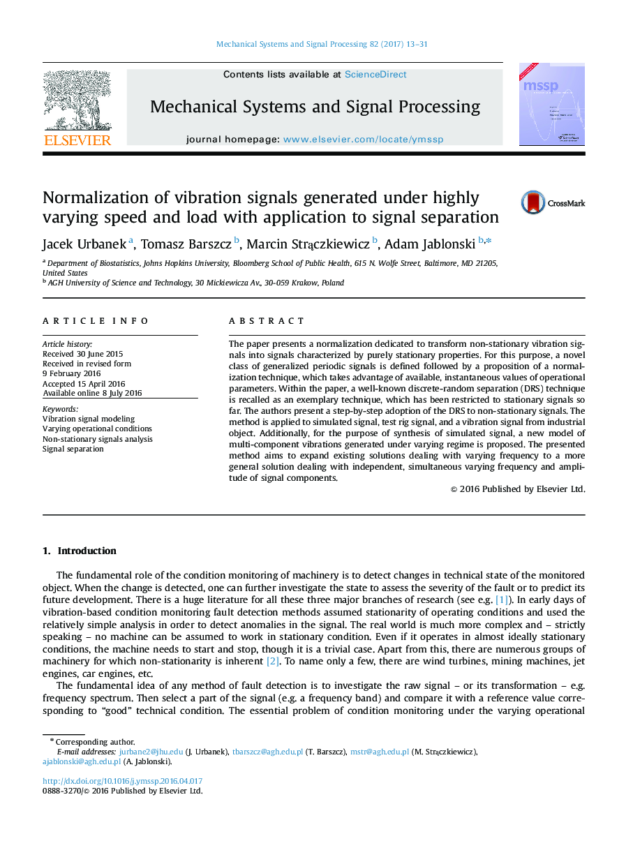 Normalization of vibration signals generated under highly varying speed and load with application to signal separation