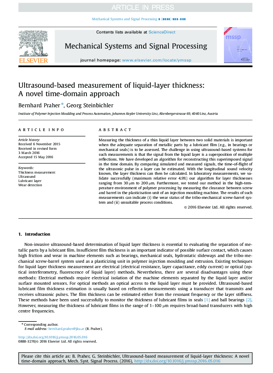 Ultrasound-based measurement of liquid-layer thickness: A novel time-domain approach