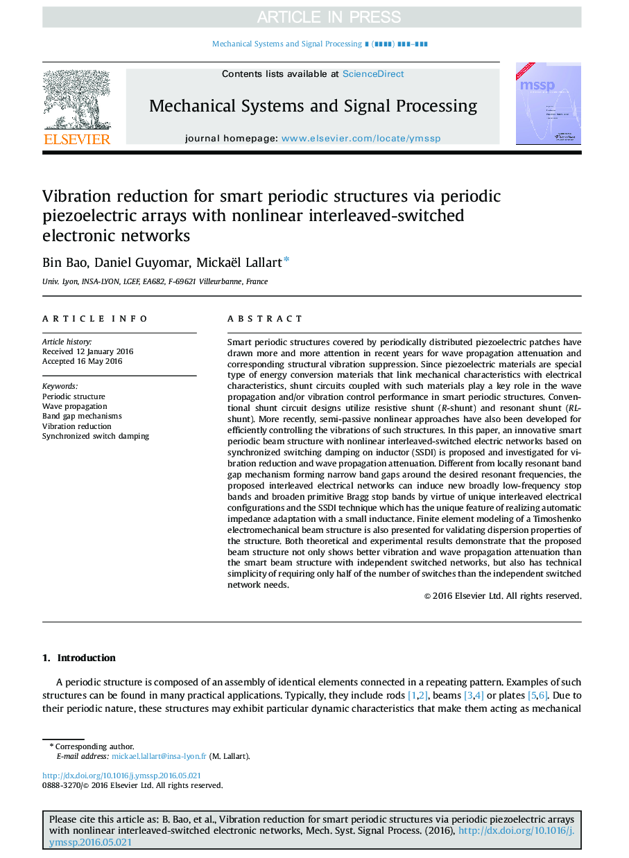 Vibration reduction for smart periodic structures via periodic piezoelectric arrays with nonlinear interleaved-switched electronic networks