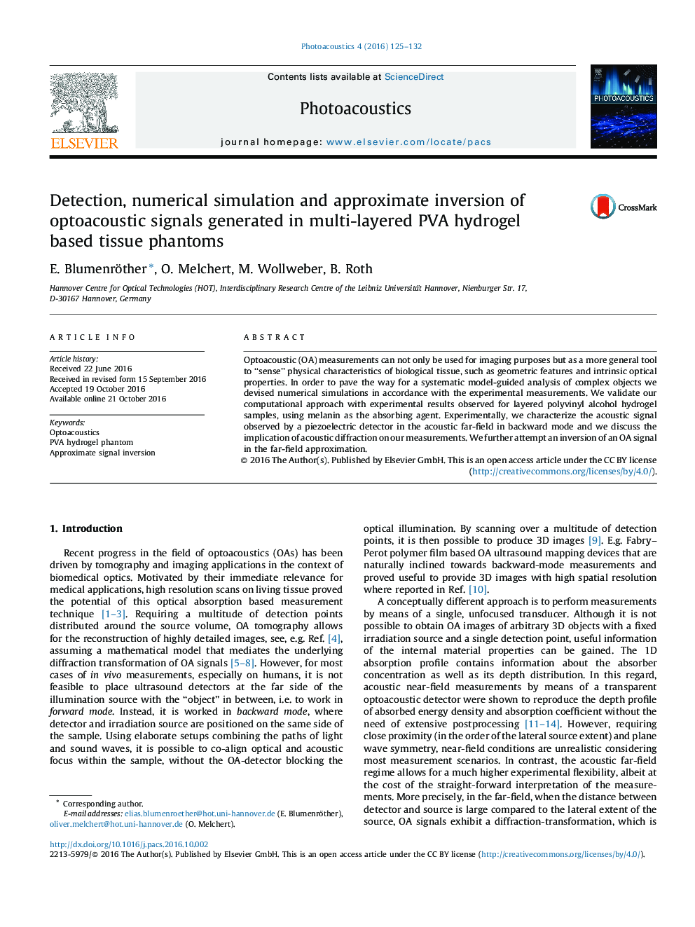 Detection, numerical simulation and approximate inversion of optoacoustic signals generated in multi-layered PVA hydrogel based tissue phantoms