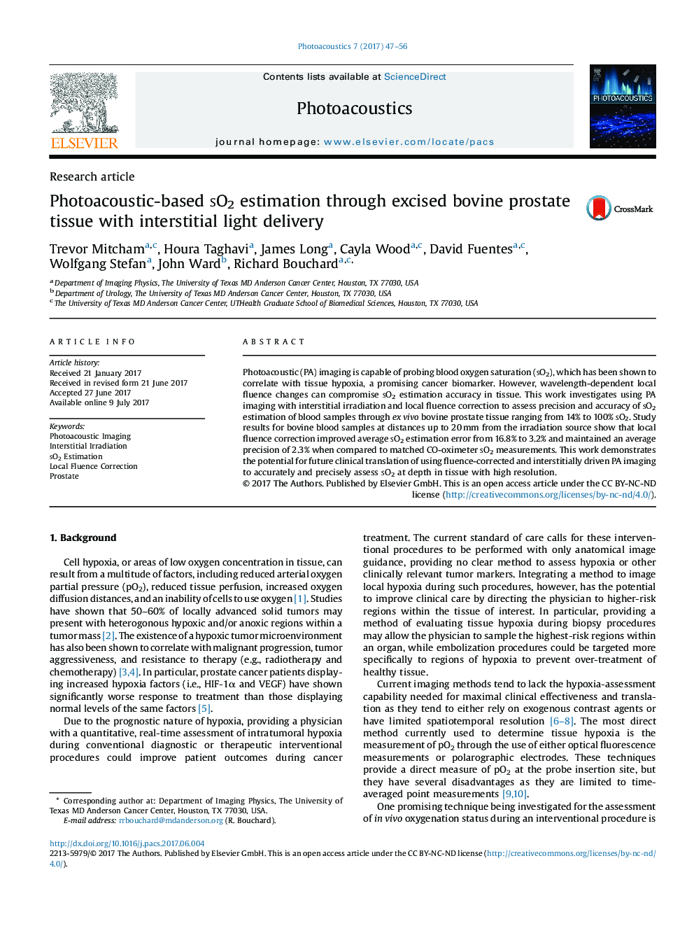 Photoacoustic-based sO2 estimation through excised bovine prostate tissue with interstitial light delivery