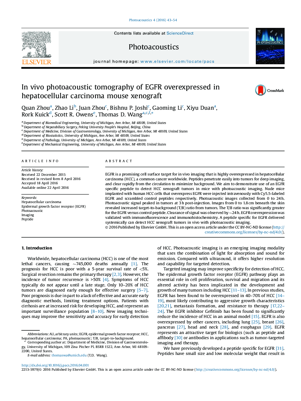 In vivo photoacoustic tomography of EGFR overexpressed in hepatocellular carcinoma mouse xenograft