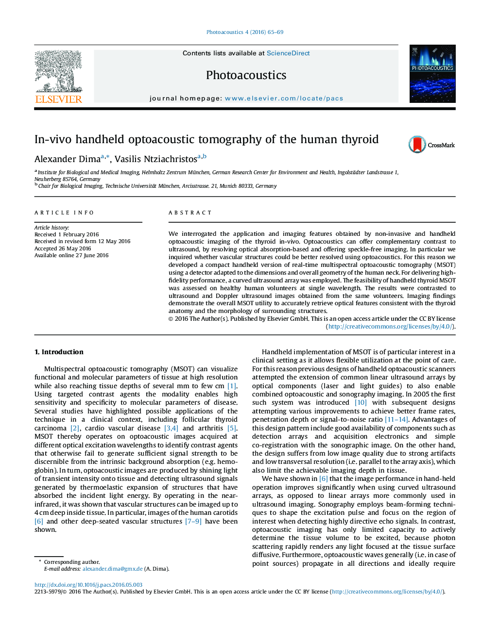 In-vivo handheld optoacoustic tomography of the human thyroid