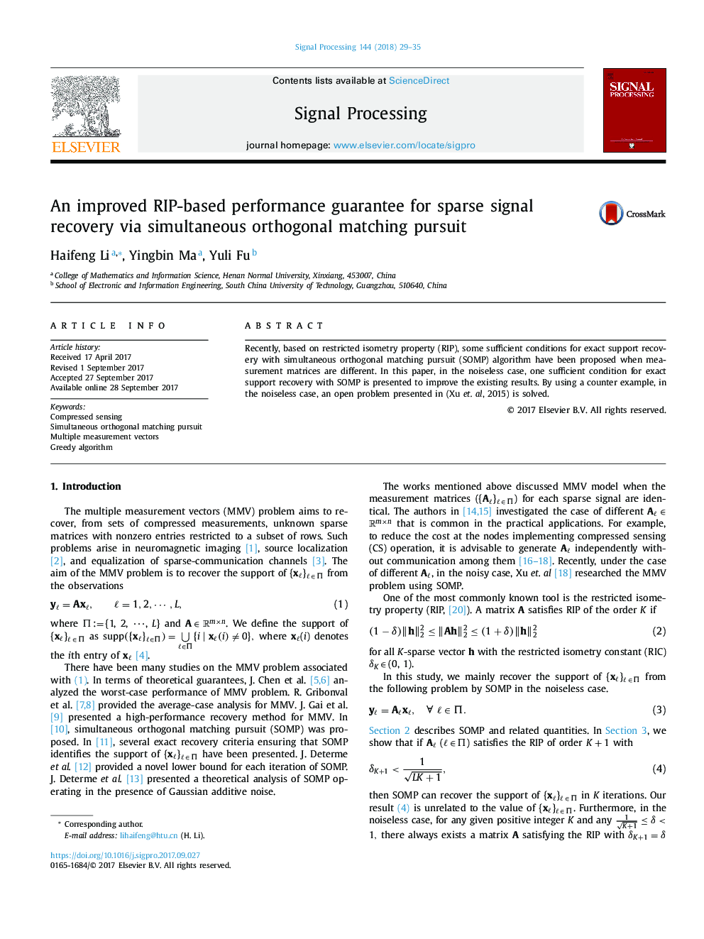 An improved RIP-based performance guarantee for sparse signal recovery via simultaneous orthogonal matching pursuit