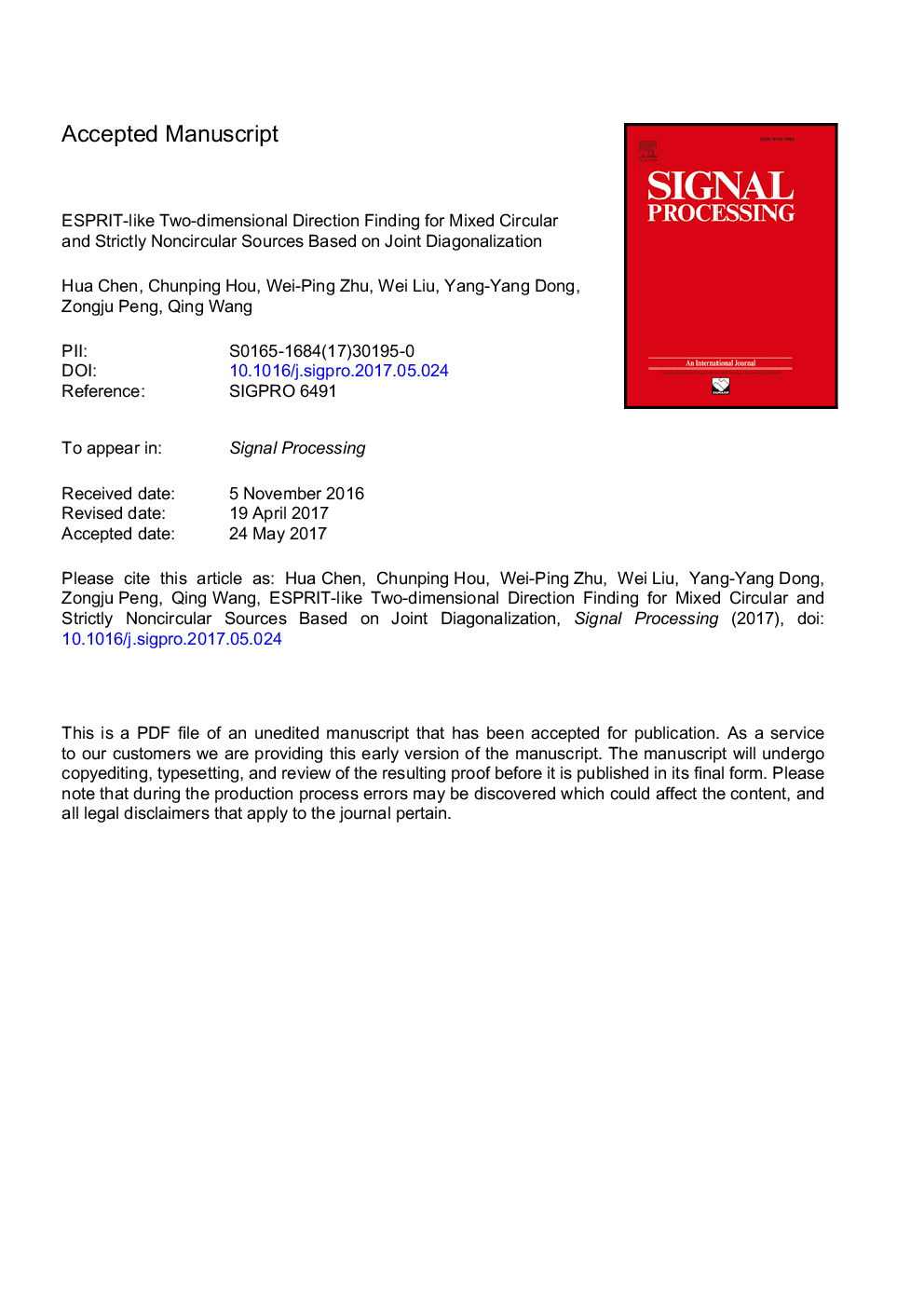 ESPRIT-like two-dimensional direction finding for mixed circular and strictly noncircular sources based on joint diagonalization