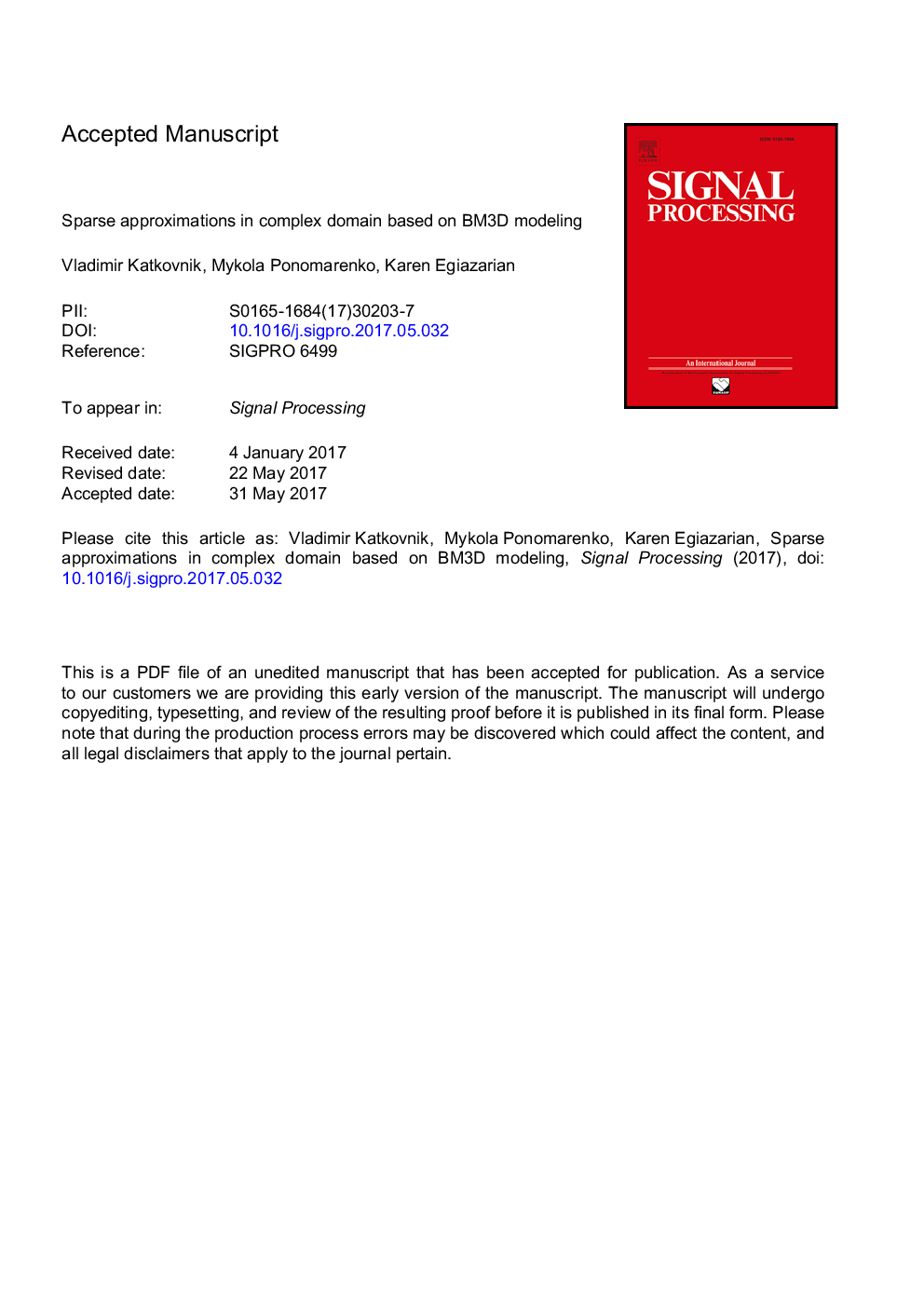 Sparse approximations in complex domain based on BM3D modeling