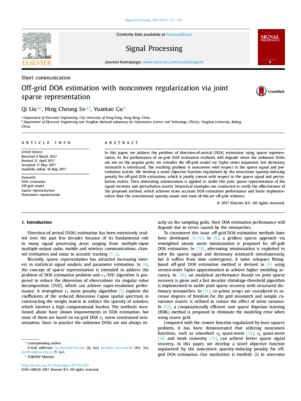 Off-grid DOA estimation with nonconvex regularization via joint sparse representation