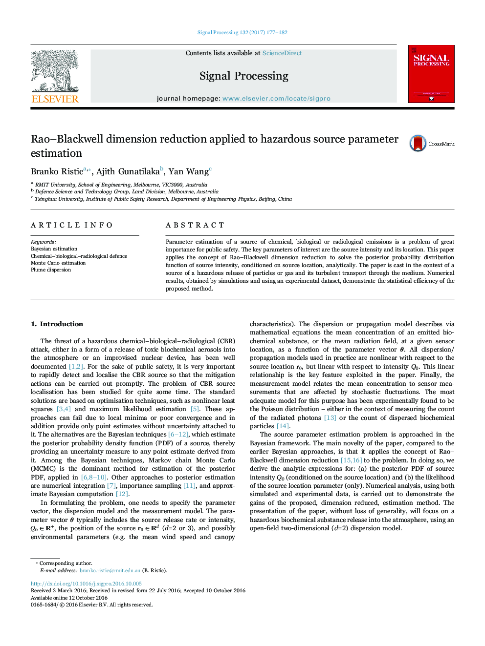 Rao-Blackwell dimension reduction applied to hazardous source parameter estimation