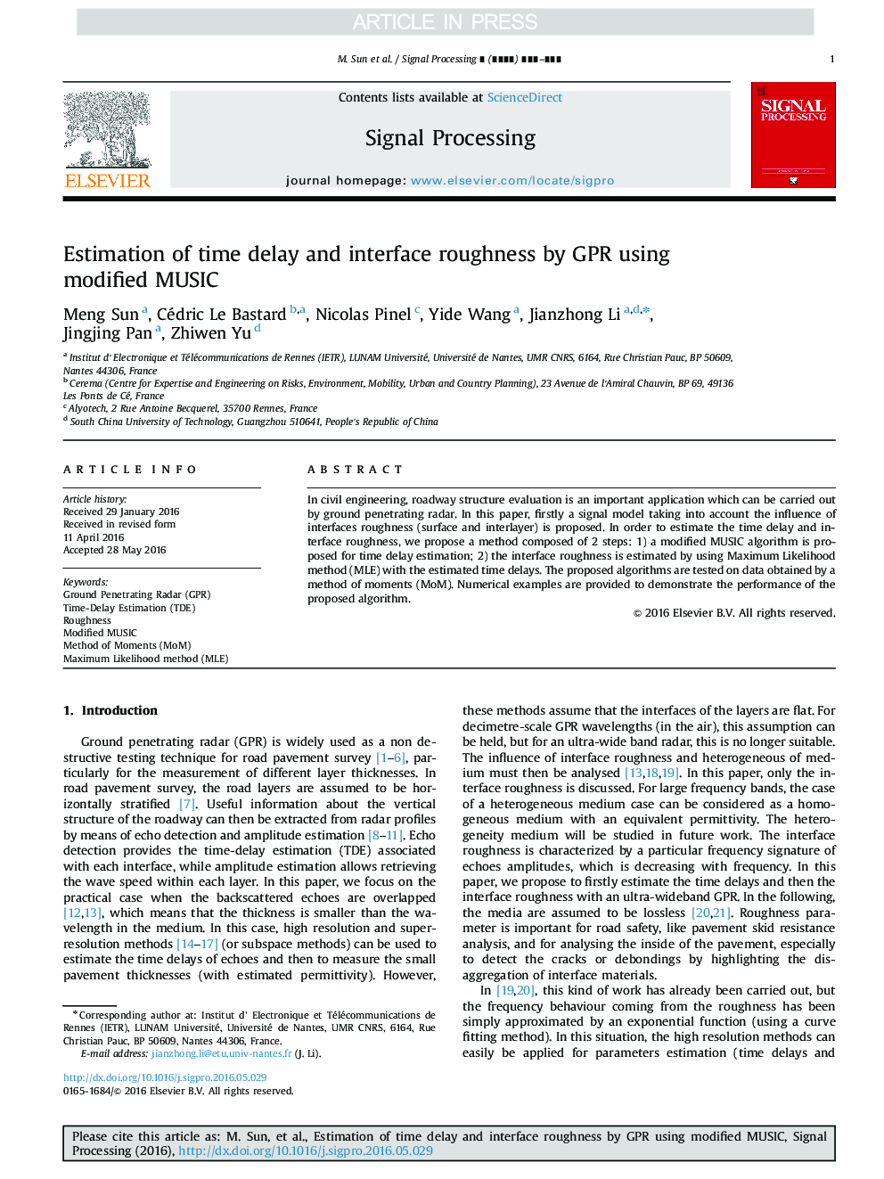 Estimation of time delay and interface roughness by GPR using modified MUSIC