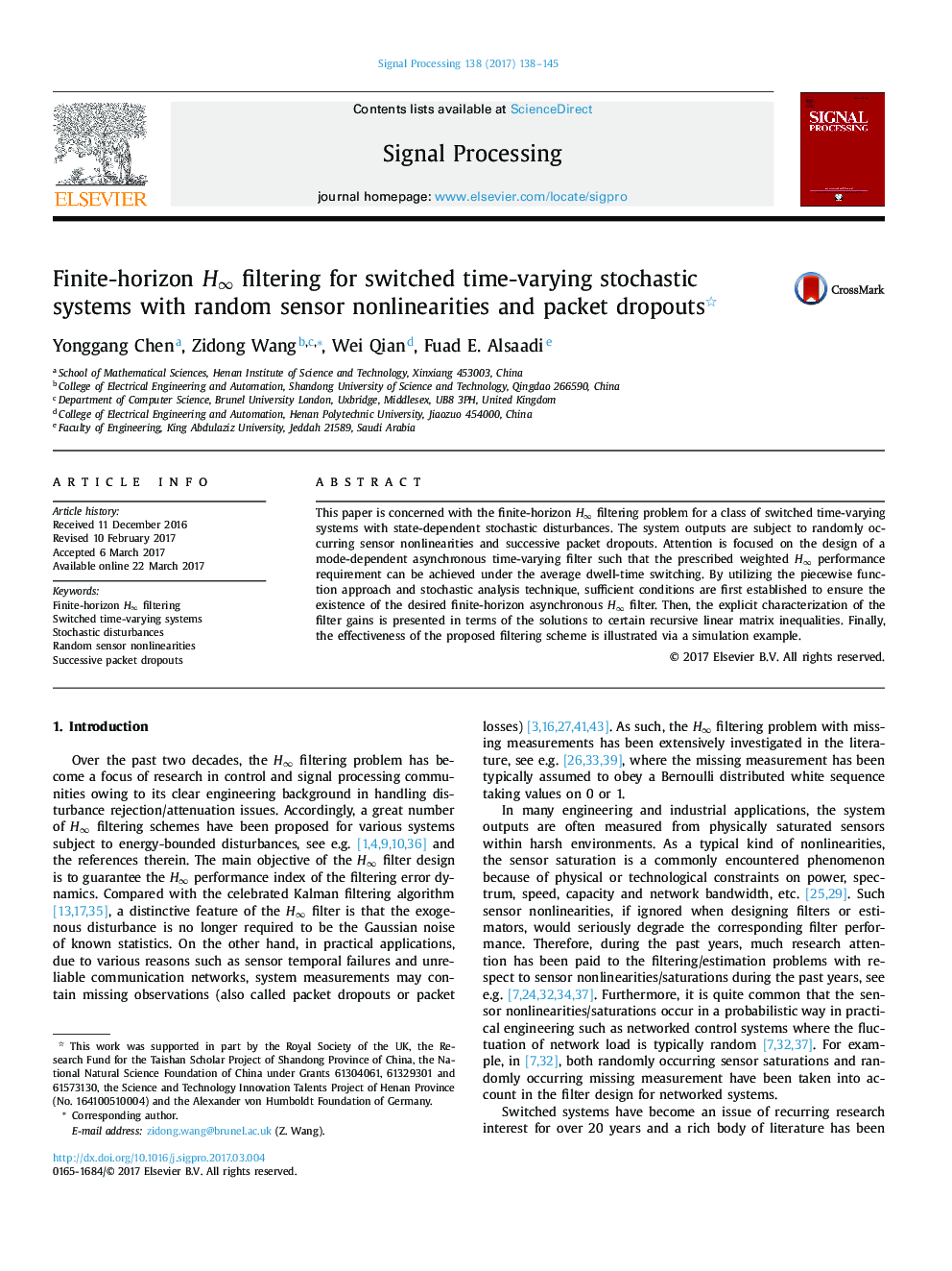 Finite-horizon Hâ filtering for switched time-varying stochastic systems with random sensor nonlinearities and packet dropouts