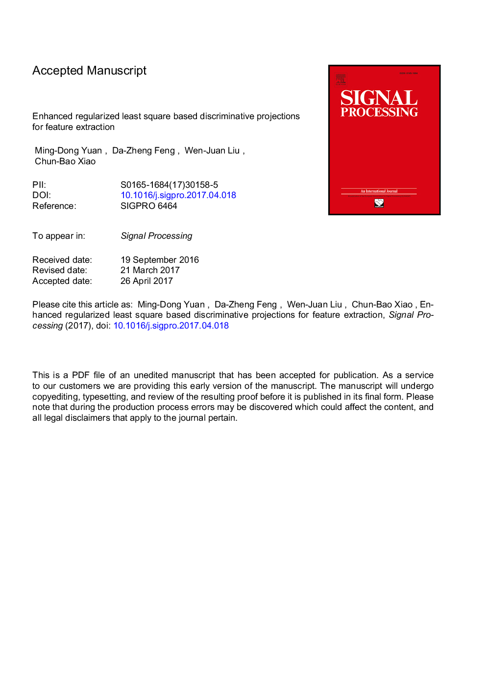 Enhanced regularized least square based discriminative projections for feature extraction