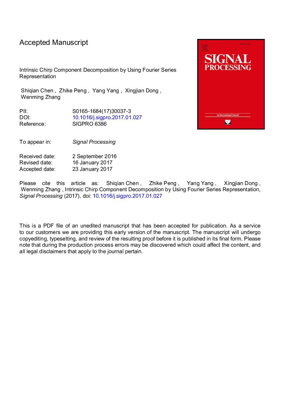 Intrinsic chirp component decomposition by using Fourier Series representation