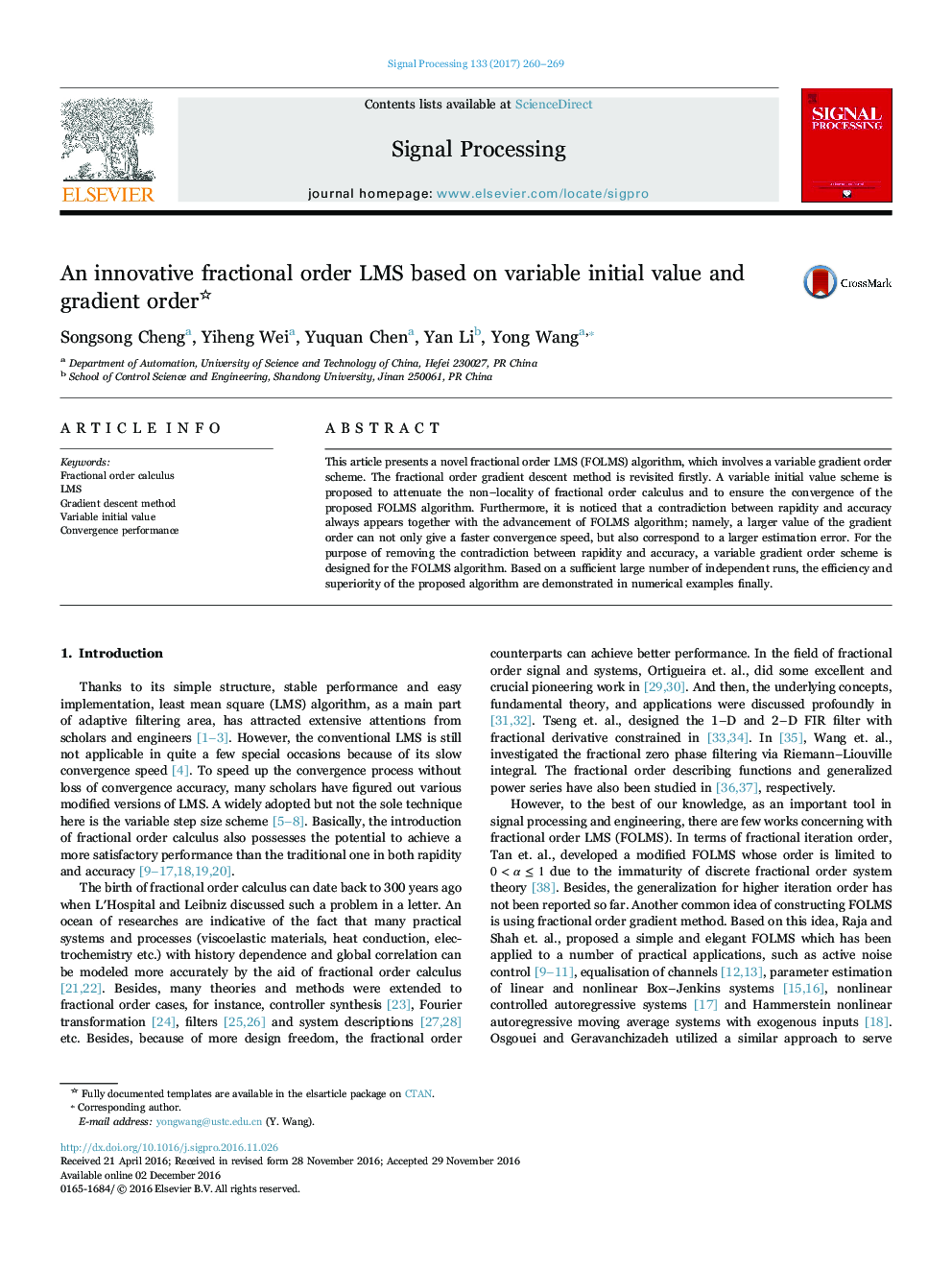 An innovative fractional order LMS based on variable initial value and gradient order