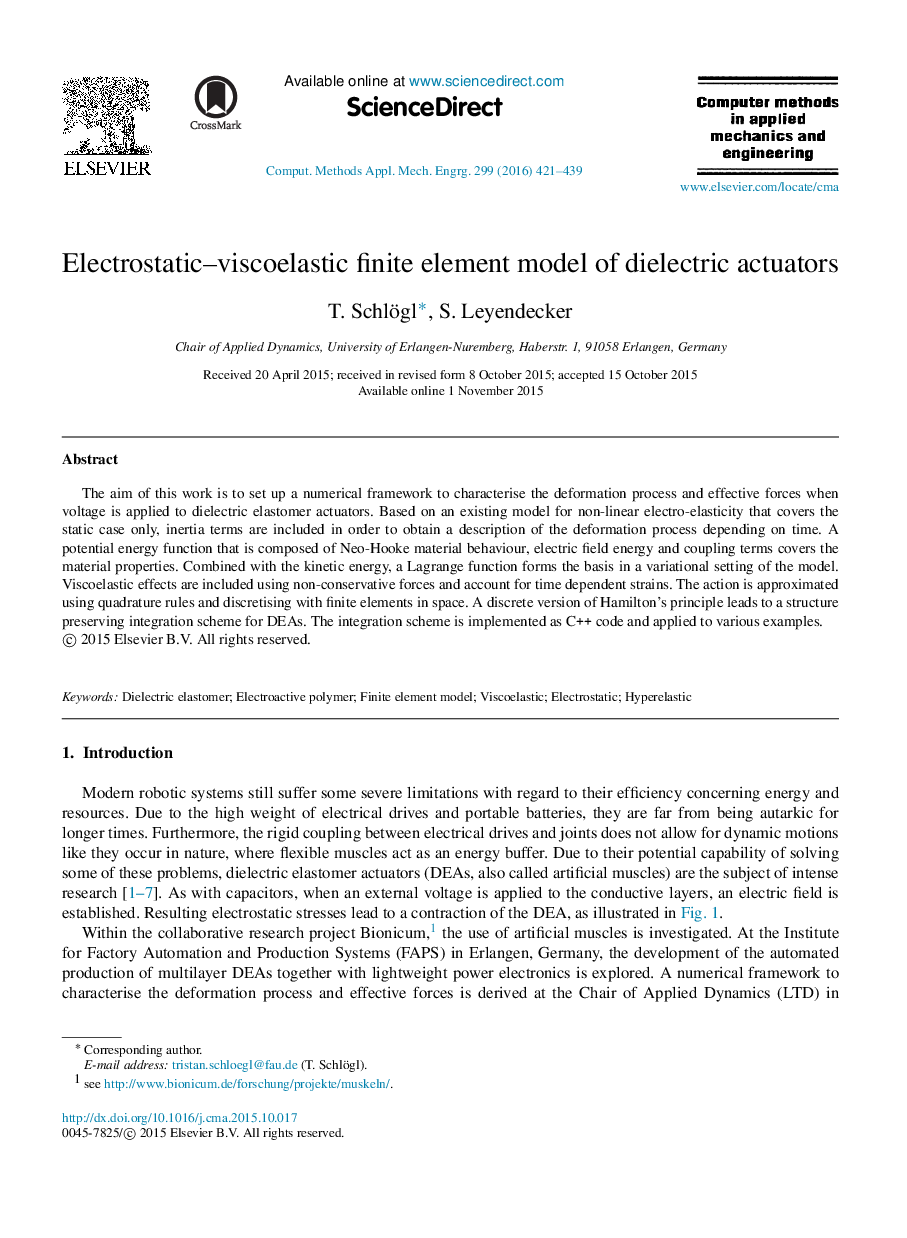 Electrostatic–viscoelastic finite element model of dielectric actuators