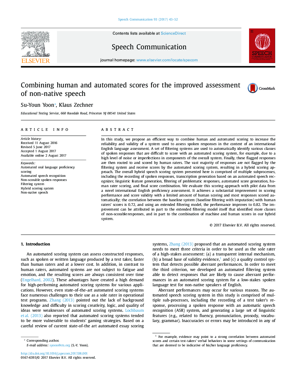 Combining human and automated scores for the improved assessment of non-native speech