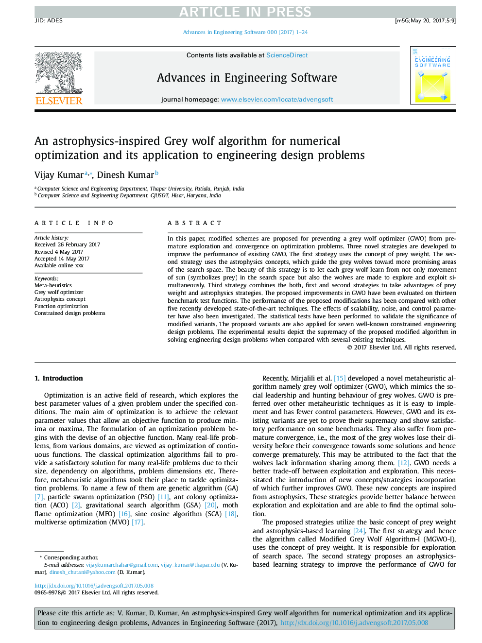 An astrophysics-inspired Grey wolf algorithm for numerical optimization and its application to engineering design problems