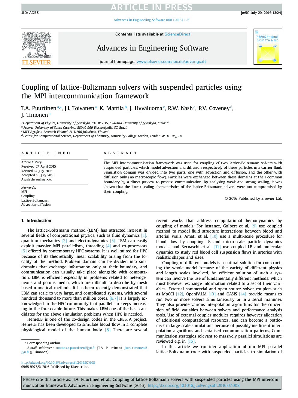 Coupling of lattice-Boltzmann solvers with suspended particles using the MPI intercommunication framework