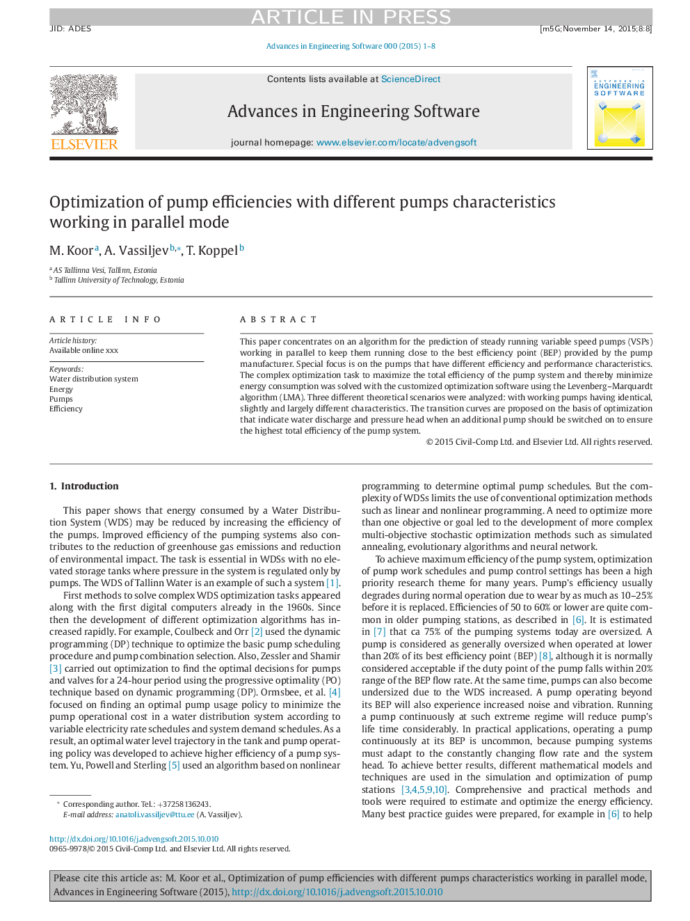 Optimization of pump efficiencies with different pumps characteristics working in parallel mode